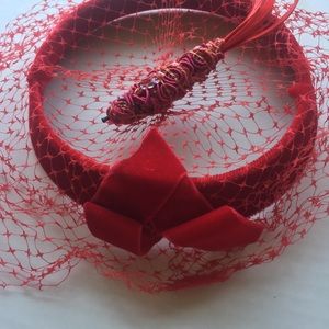 Vintage Women’s Hat with Veil in Red
